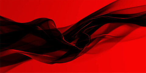 Elegant black fabric dances gracefully against a vibrant red backdrop. creating a striking contrast of color and texture. Its undulating form evokes movement, fluidity, and sophistication. © ITS OK