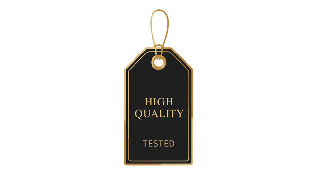 Luxury black price tag with gold trim, high quality tested label vector, elegant retail hanging tag for premium products and boutique sales