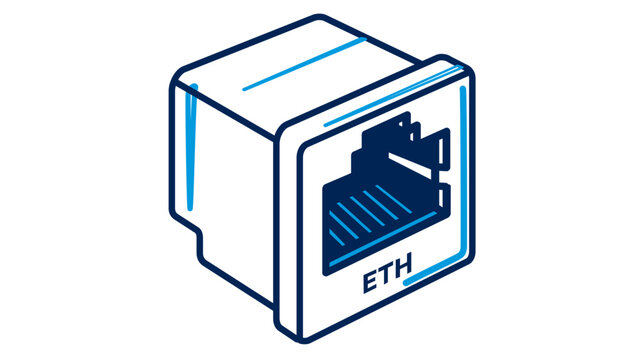 Ethernet Port Vector Icon Illustration, Isometric Network Socket for Internet Connection, Blue Line Art Design for Technology and Hardware, Scalable Graphic for Web and IT Systems.