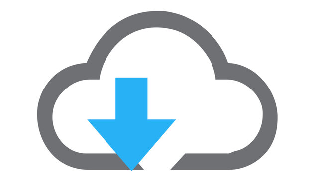 Blue downward arrow vector icon and illustration representing software system update, download process, data transfer, and digital installation, minimalist flat design for technology applications.