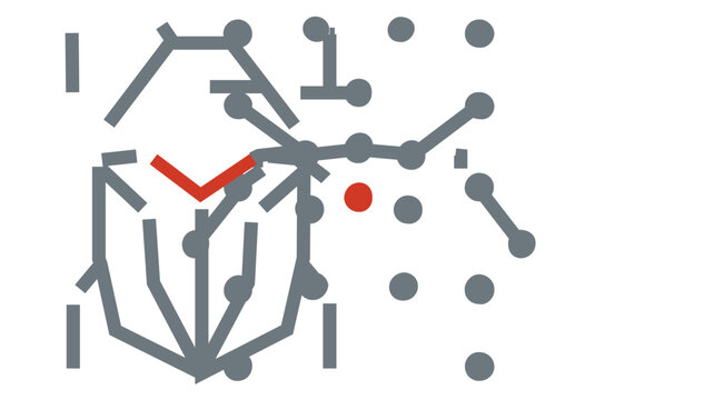 Software Bug Tracking Vector Icon Illustration: Minimalist Geometric Beetle Design with Network Nodes and Lines. Flat Tech Symbol for Debugging, Coding, and Software Development.