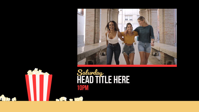 Popcorn Broadcast Package Date Promo &ndash; Fun Cinema Style Motion Graphics, Titles, Lower Thirds, Logo, Transitions and Promo Elements for TV, Movie and Media Content