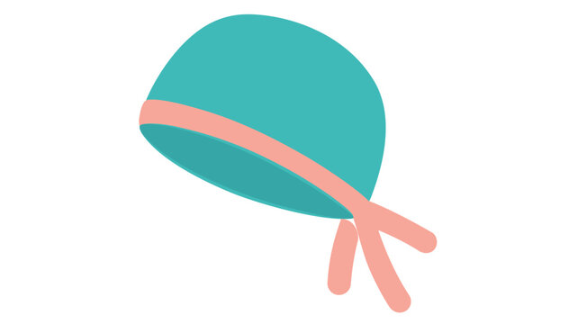 Teal surgeon cap vector icon for medical professionals. Flat minimalist illustration of a hospital scrub hat with peach ties, isolated on white background for healthcare and surgery web design.