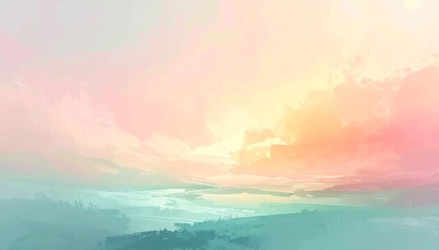 vibrant ocean sunrise with soft pastel gradient sky and tranquil waves