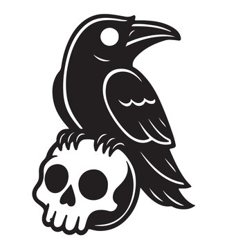 Silhouette Raven Crow on Skull Decal
