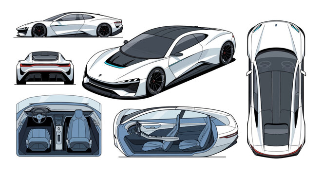 Futuristic Electric Sports Car: 3D Renderings of Design and Interior