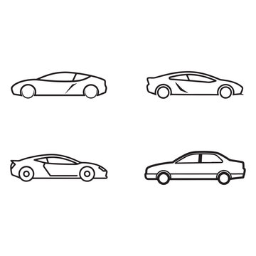 Four different car models in side view isolated on white background for design and transportation concepts
