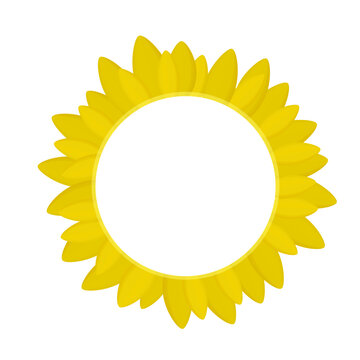 Yellow sunflower petals circular frame, sun shape floral border vector