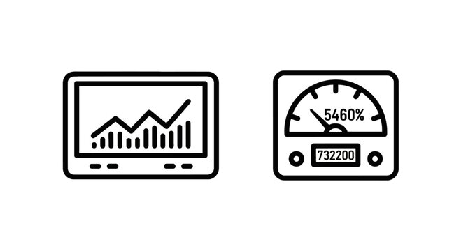 Data analytics dashboard and gauge meter icons with progress bar data visualization business intelligence data analysis performance metrics dashboard