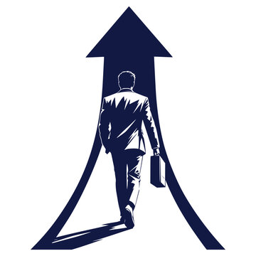 Businessman walking toward upward growth arrow vector illustration