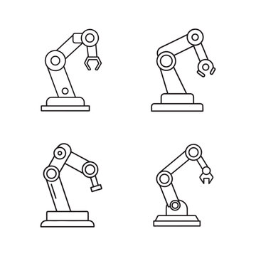 Four robotic arms with various end effectors for industrial automation and manufacturing processes  industrial robots for assembly and production lines