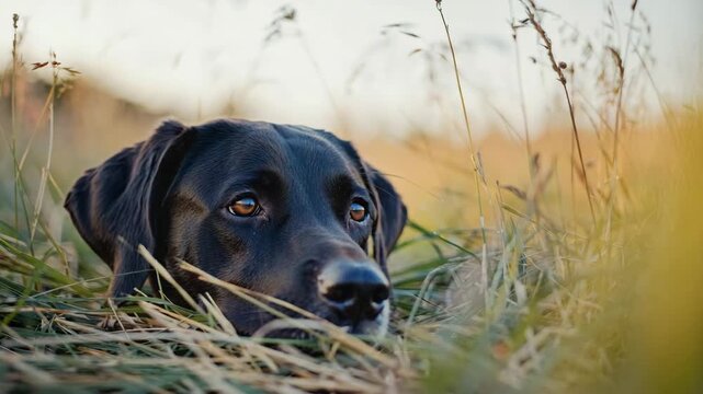 A cute young rottweiler puppy with a black and brown pedigree sits on the green grass as a domestic pet portrait