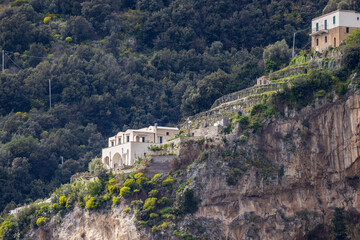 Obraz premium Amalfi Coast seaside town with mountains, Italy