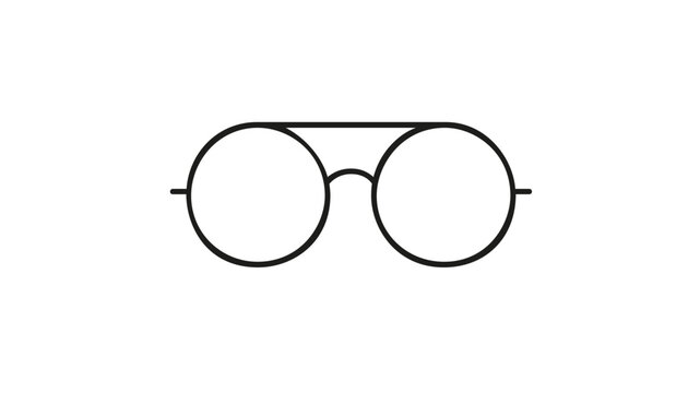 Minimalist vector icon illustration of round glasses with a double bridge, representing vision, education, and intelligence. Scalable flat design for web, print, and digital media projects.