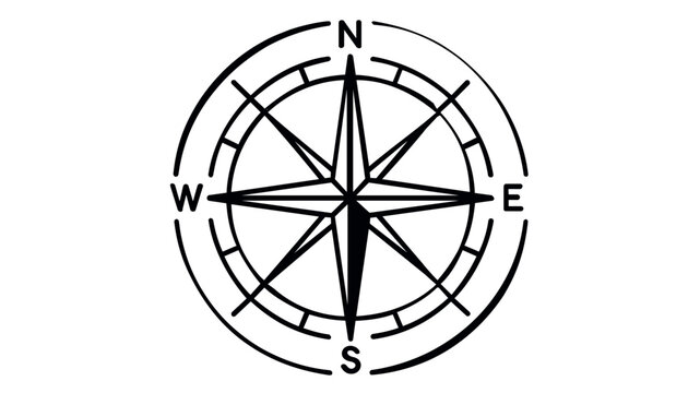 Minimalist vector icon illustration of a classic geography directional compass rose featuring North, East, and West points. Scalable flat design for navigation, mapping, and travel themes.