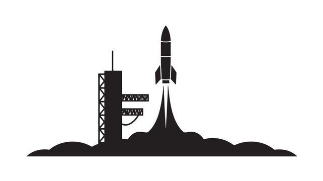 Rocket Launch Silhouette Icon for Space Exploration, Innovation and Aerospace Technology Concepts