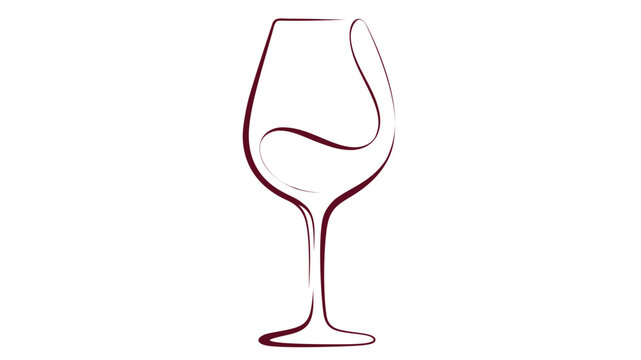 Minimalist vector illustration of a red wine glass with elegant burgundy line art. This icon features a sleek, modern design perfect for lifestyle, dining, and beverage-themed designs.