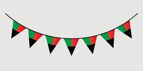 Obraz premium Hanging bunting flags with red green and black triangular pennants 1