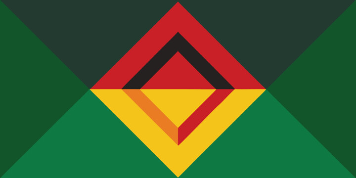 Geometric pattern with nested diamond shapes in red yellow black and green