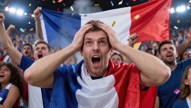 Emotional French football supporter in tears