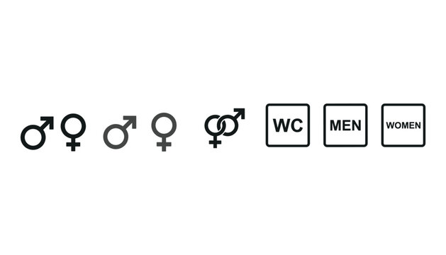Gender symbols male female combined wc men women signs vector transparent illustration icons.