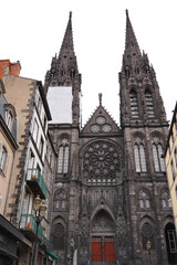 Fototapeta premium Gothic Cathedral facade built of black volcanic stone in Clermont-Ferrand, France