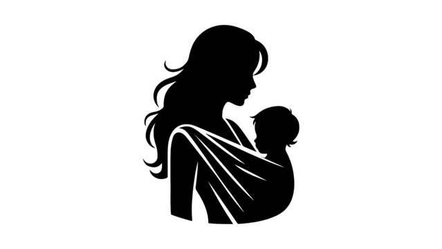 Silhouette of mother carrying baby in a sling
