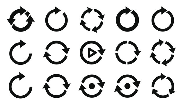 Set of circular arrow icons representing refresh, repeat, reload, sync, and rotation actions.
