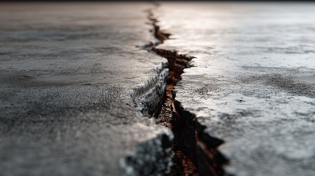 Concrete crack in foundation wall with visible gap and exposed aggregate, highlighting structural damage and need for crack repair.