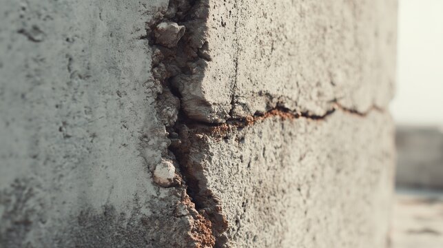 Close-up of concrete wall with visible crack and repair material indicating concrete crack repair surface restoration.