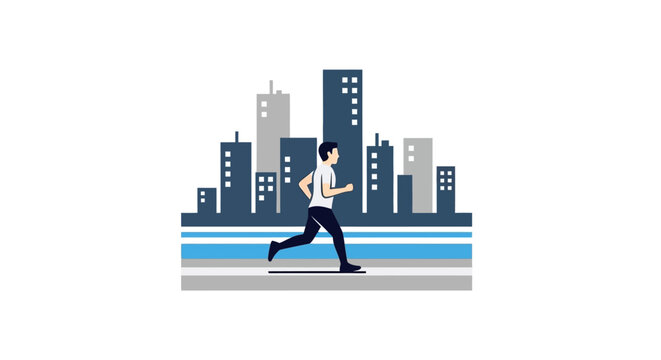 Man running in front of city skyline.