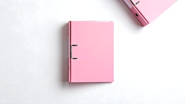Two pink lever arch folders on white studio background