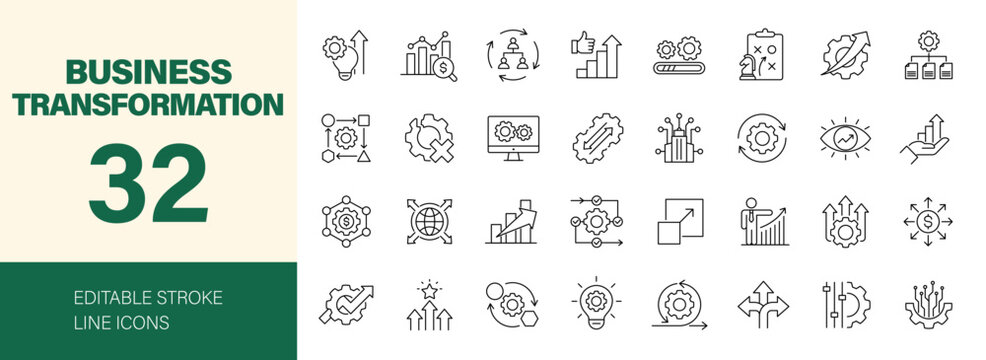 Business Transformation icon set. Editable line icons. Vector illustration.