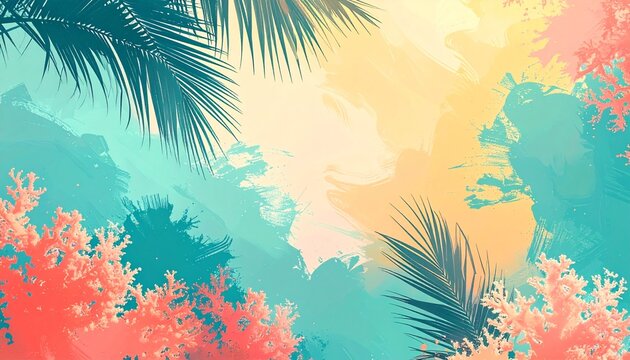 vibrant tropical sunset gradient with palm silhouettes and coral hues for summer design
