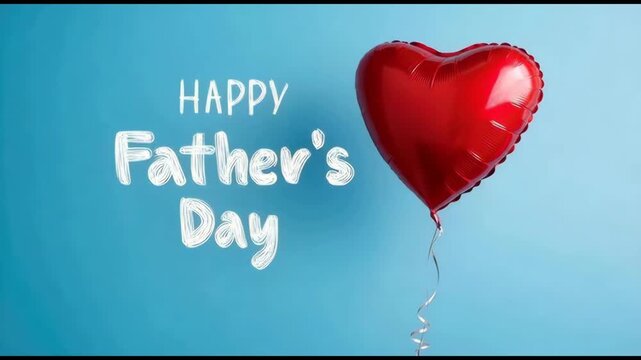 Happy fathers day greeting with a red heartshaped balloon against a vibrant blue background