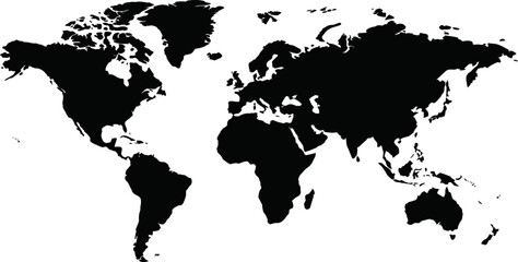A black and white world map illustration representing global geography © Sunnn