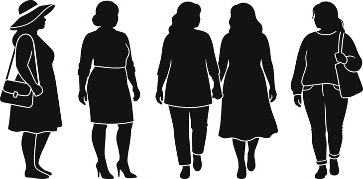Diverse group of women silhouettes standing together in a line