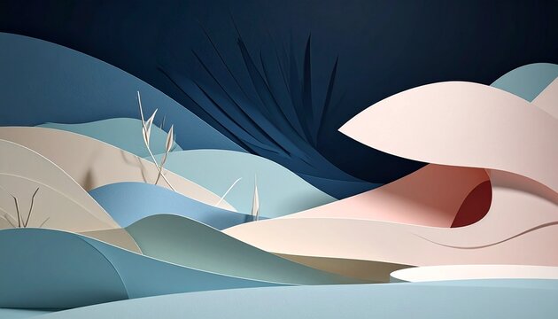 minimalist paper art whale swimming in ocean waves with soft pastel lighting