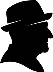 Silhouette profile portrait of a man wearing a fedora hat © Sunnn