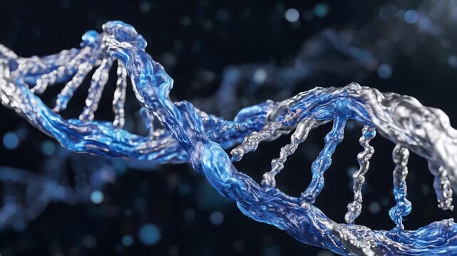 Abstract 3D DNA Helix Structure Animation Blue and Silver.