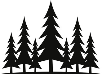 Obraz premium Silhouettes of pine trees in a forest landscape