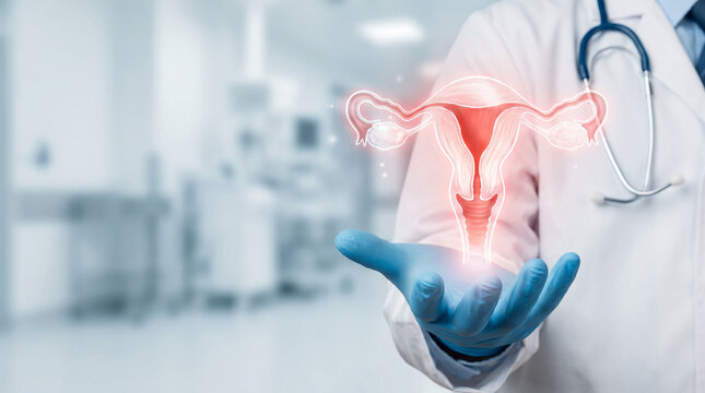 Doctor explaining female anatomy, uterus illustration for medical education and awareness.
