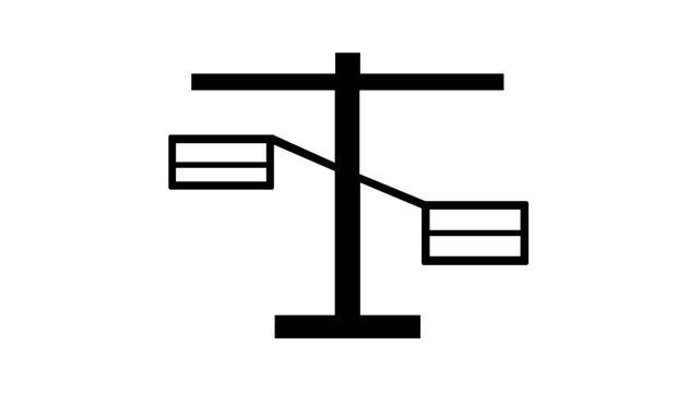 Vector icon illustration of a fiscal deficit showing an unbalanced scale with ledger boxes, representing financial loss, economic debt, and budget imbalance in a clean minimalist flat style.