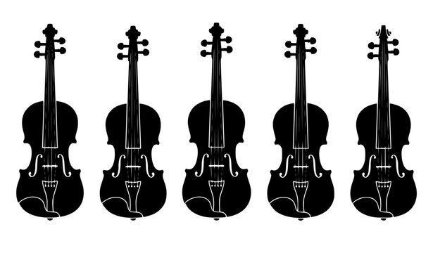 Violin silhouette icon set vector with classical string instrument collection