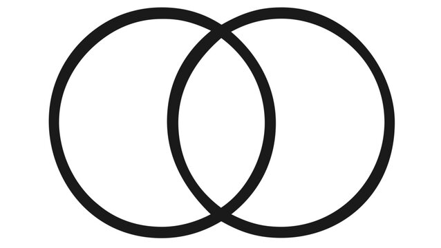 Minimalist vector icon illustration of two overlapping circles representing a financial derivatives contract and its underlying asset, clean black line art design for business and finance.