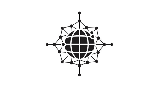 Black and white globe network symbol.