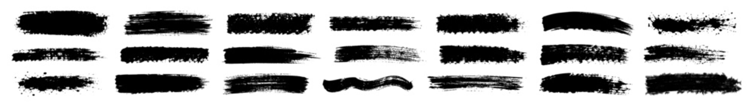 Grunge brush stroke collection for Illustrator, rough ink marks, paint smears and textured hand painted strokes bundle. Distressed artistic overlay elements for graphic design and illustration