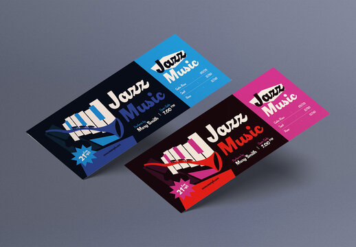 Pink and Blue Mid Century Jazz Music Ticket