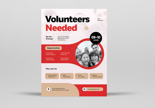 Red Modern Volunteers Needed Flyer Layout