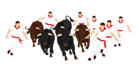 Running Bulls and People in San Fermin Festival © Ragat Sekolah